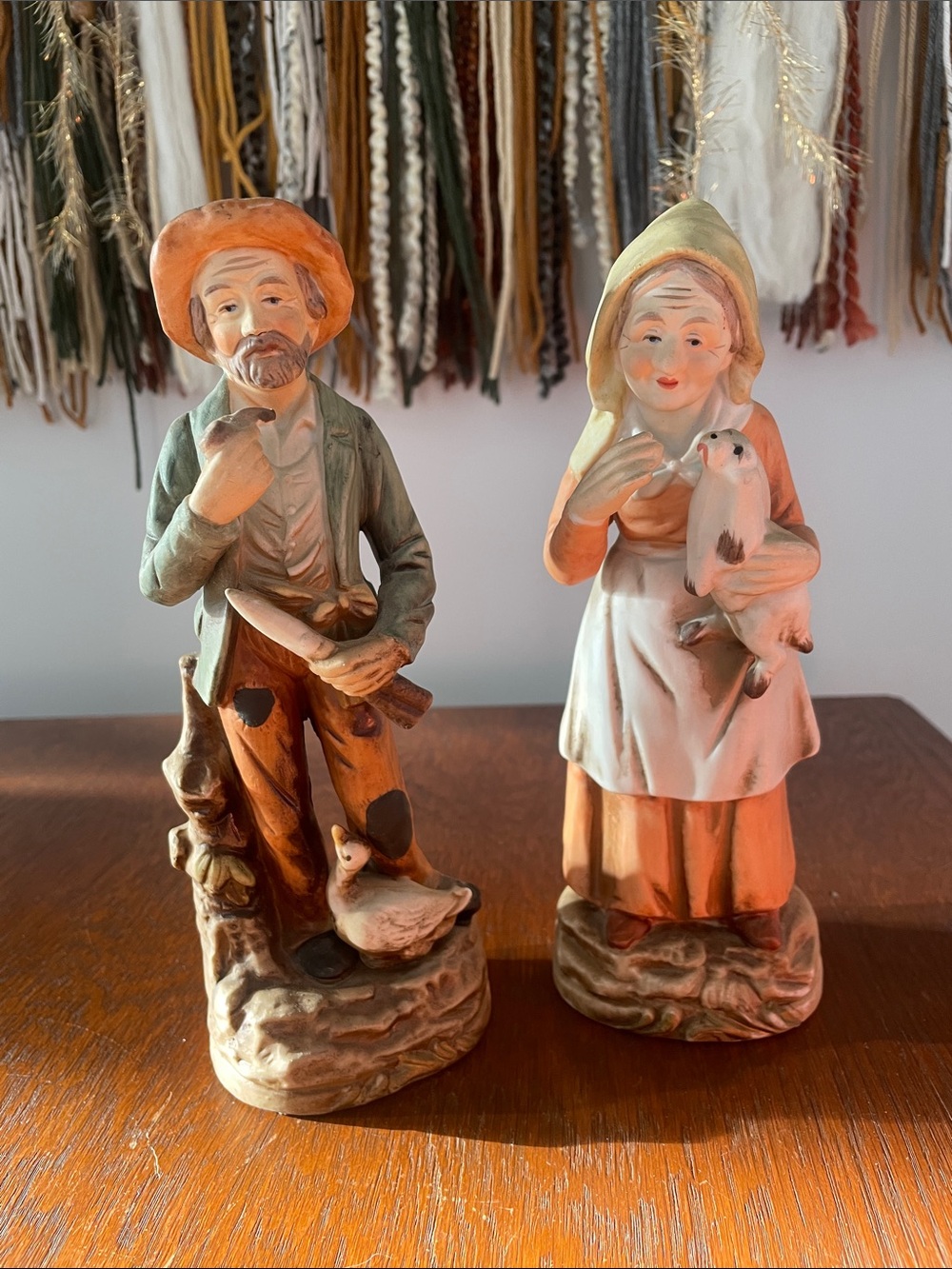Vintage Ceramic Farmer and Wife Figurines